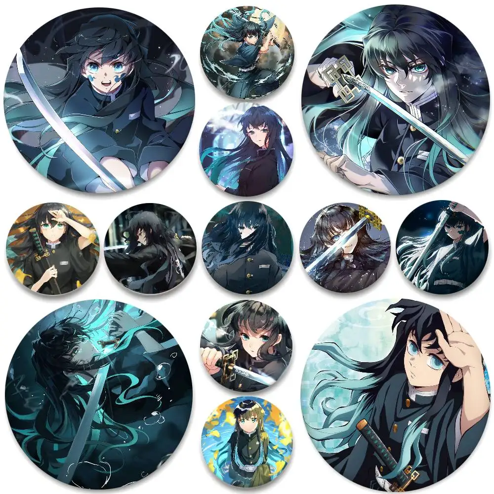 Demon Slayer Anime Muichiro Tokito Badges Round Badge Tinplate Coin Brooch Clothing Backpack Accessories Lapel Pin