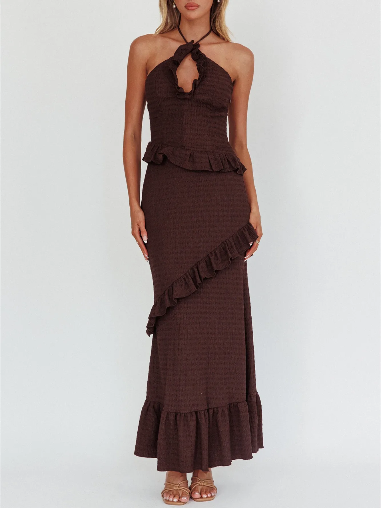 ملابس الصيف النسائية بلون واحد انقطاع الرسن تانك القمم تكدرت تنورة طويلة مجموعة ملابس الحفلات