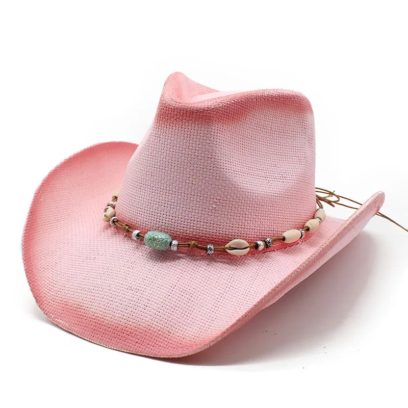 Spray Painted Upturned Western Spring/Summer Sun Pink Cowboy Straw Hat, Beach Hat