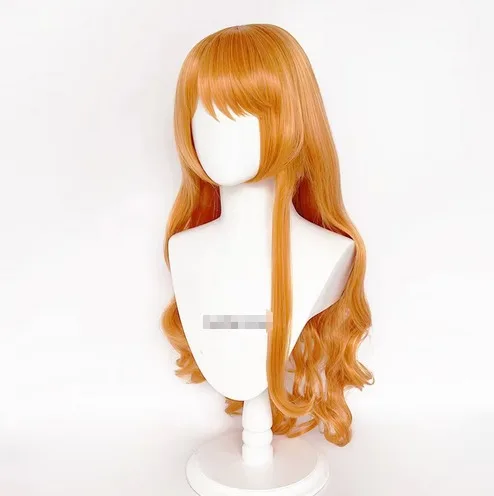 Nami Long Curly Wavy Cosplay Peruca para Mulheres e Meninas, Perucas Anime Resistente ao Calor, Festa de Halloween, Laranja, 75cm