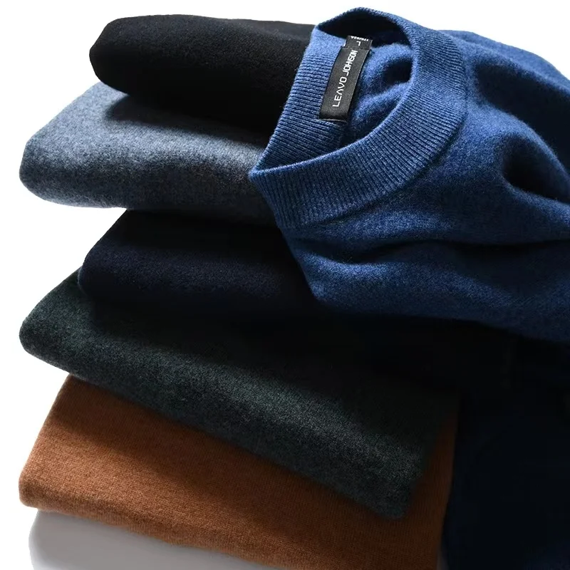 

Premium 00% Wool Knit Sweater round Ne Pure Color Men's Faion Urban Sle Long Sve Autumn Winter Comfortable Fit Sweater