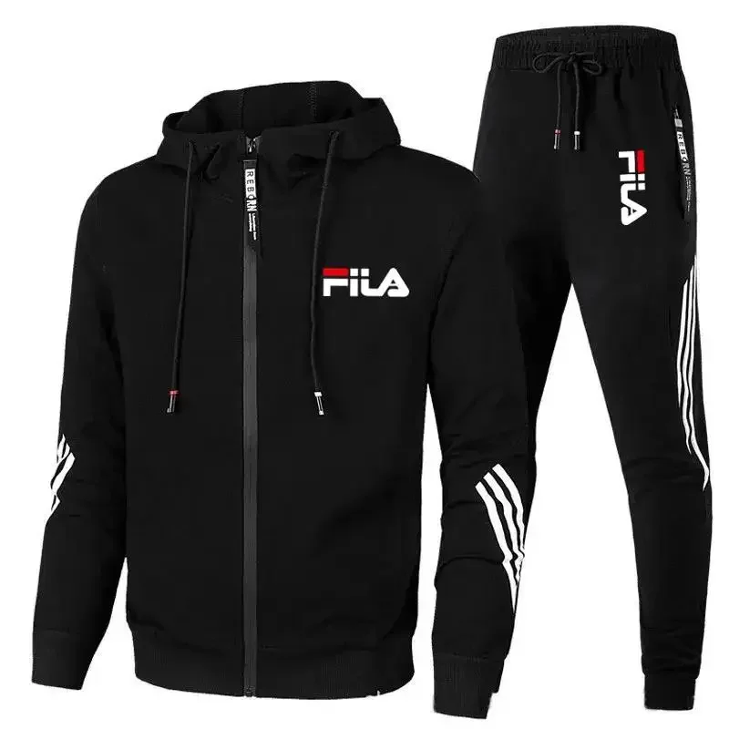 2025 Men's Spring and Fall Outdoor Zipper Jacket + Sweatpants Jogging Set Casual Basketball Fitness Two-piece Set
