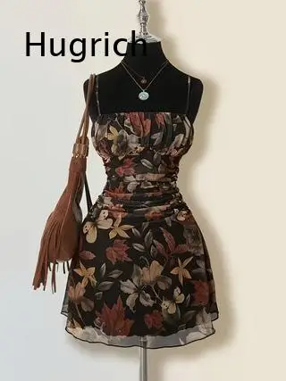 Vintage Maple Leaf Print Ruffle Hem Dress For Women Elegant Midi Skirt Suitable For Wedding Holiday Back To School And Romantic