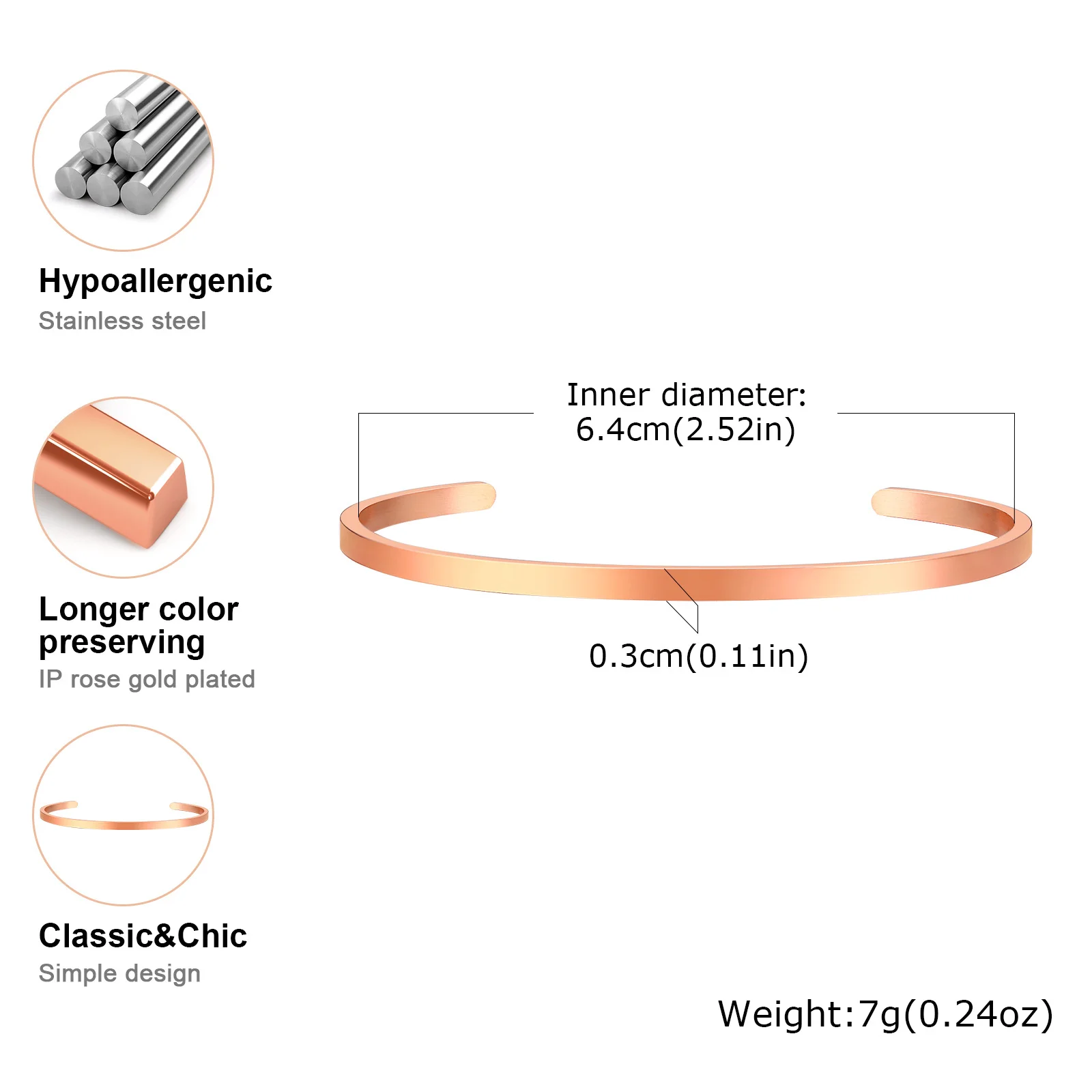 Vnox Simple 3mm-10mm Bangles for Women Men, Classic Glossy Stainless Steel Open Cuff Bracelets, Unisex Plain Wristband image 3