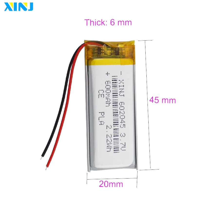 3.7V 600mAh 2.22Wh 602045 Rechargeable Polymer Li-po Battery For DIY GPS MP4 Bluetooth Speaker Camera LED Lighting Game Player