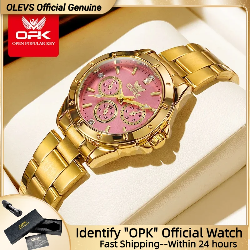 6001 Luxury Brand Ladies Quartz Watch Stainless Steel Classics Three Small Dials Chronograph Waterproof Quartz Watch for Women
