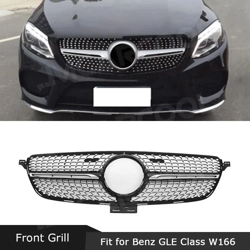 

ABS Material Black/Silver Car Front Bumper Lip Racing Grills For Mercedes Benz GLE Class W166 SUV 2015-2019 Auto Car Style