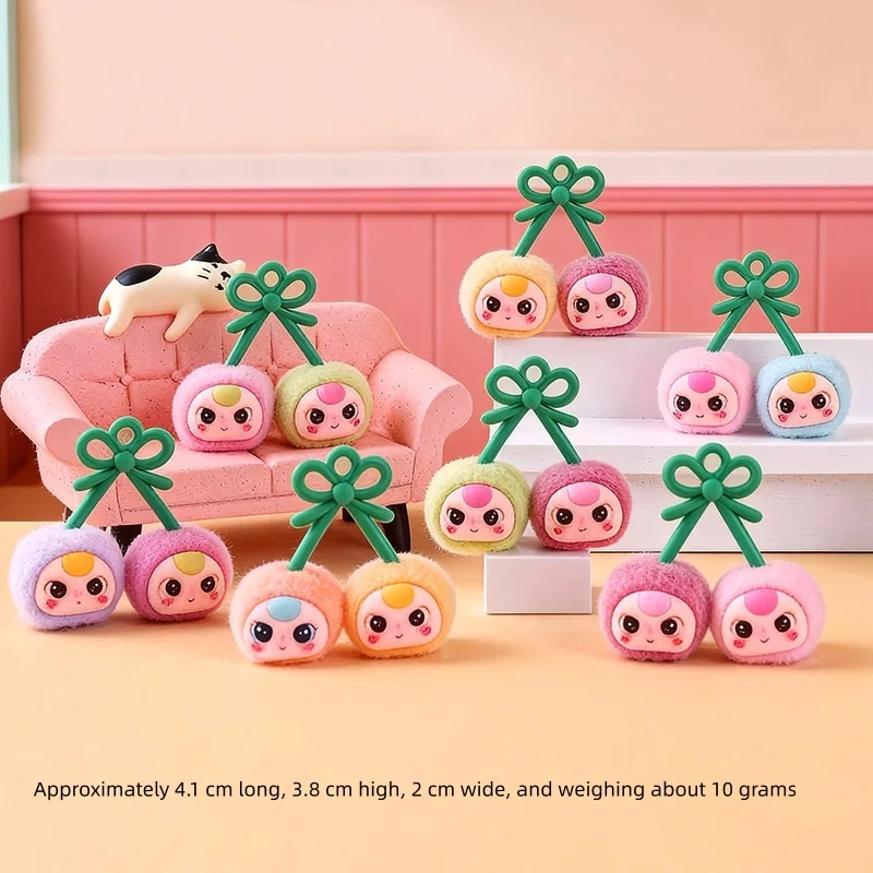 

Kawaii флокированная вишня, детская три слепая коробка, украшения, модные игрушки, слепая коробка, слепая сумка, подвеска, настольный подарок на день рождения