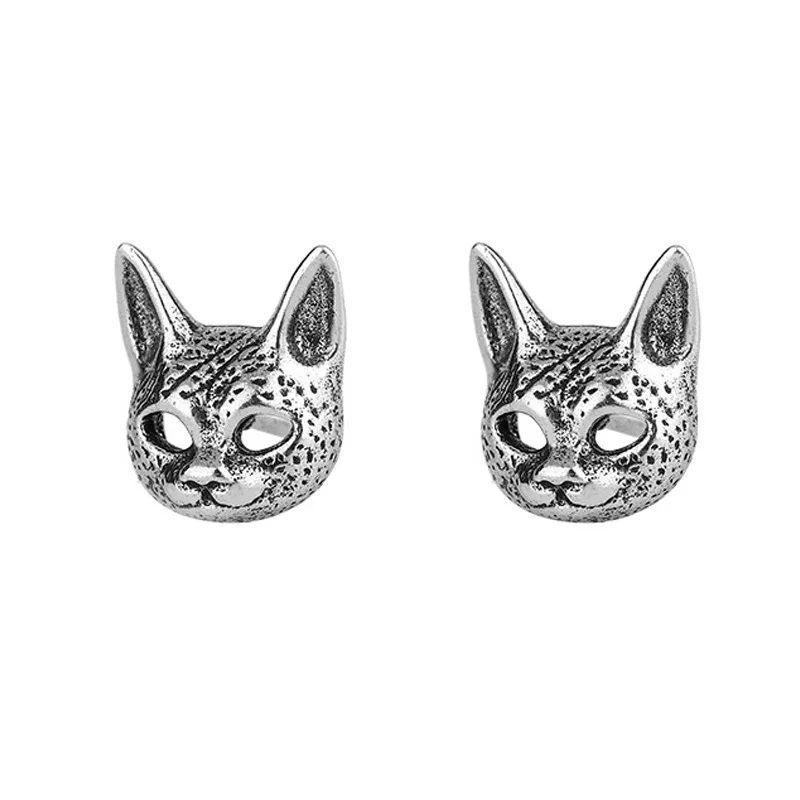 High Quality Retro 925 Silver Needle Sweet Sphinx Civet Cat Animal Ladies Stud Earrings Jewelry Accessories For Women No Fade