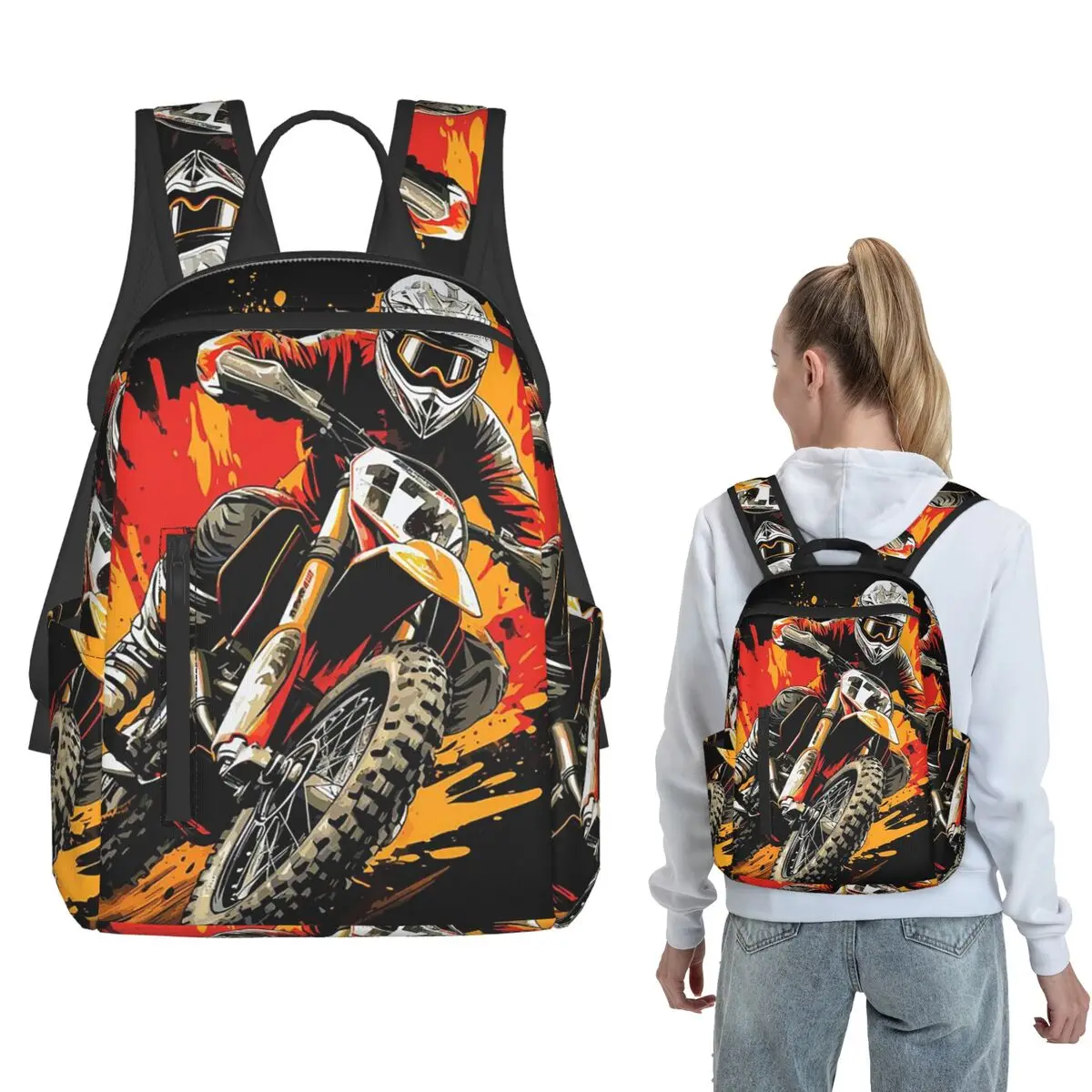 

Motorcycle Rider In Mountain Graffiti Backpack Large Capacity Children BookBag School Bag Shoulder Bags for Men Women
