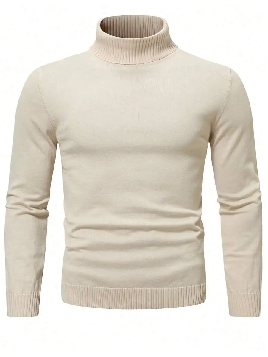 

Men's Solid Color Turtleneck Long Sleeve Knit Sweater for Fall Winter