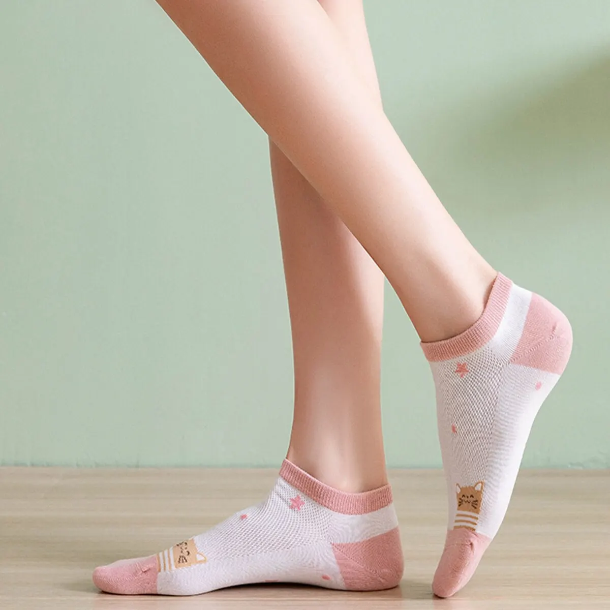 Kaus kaki anak kucing imut dan kartun, kaus kaki wanita, kaus kaki pendek, kaus kaki motif kreatif, kaus kaki kartun imut, kaus kaki pergelangan kaki anak kucing, 5 pasang