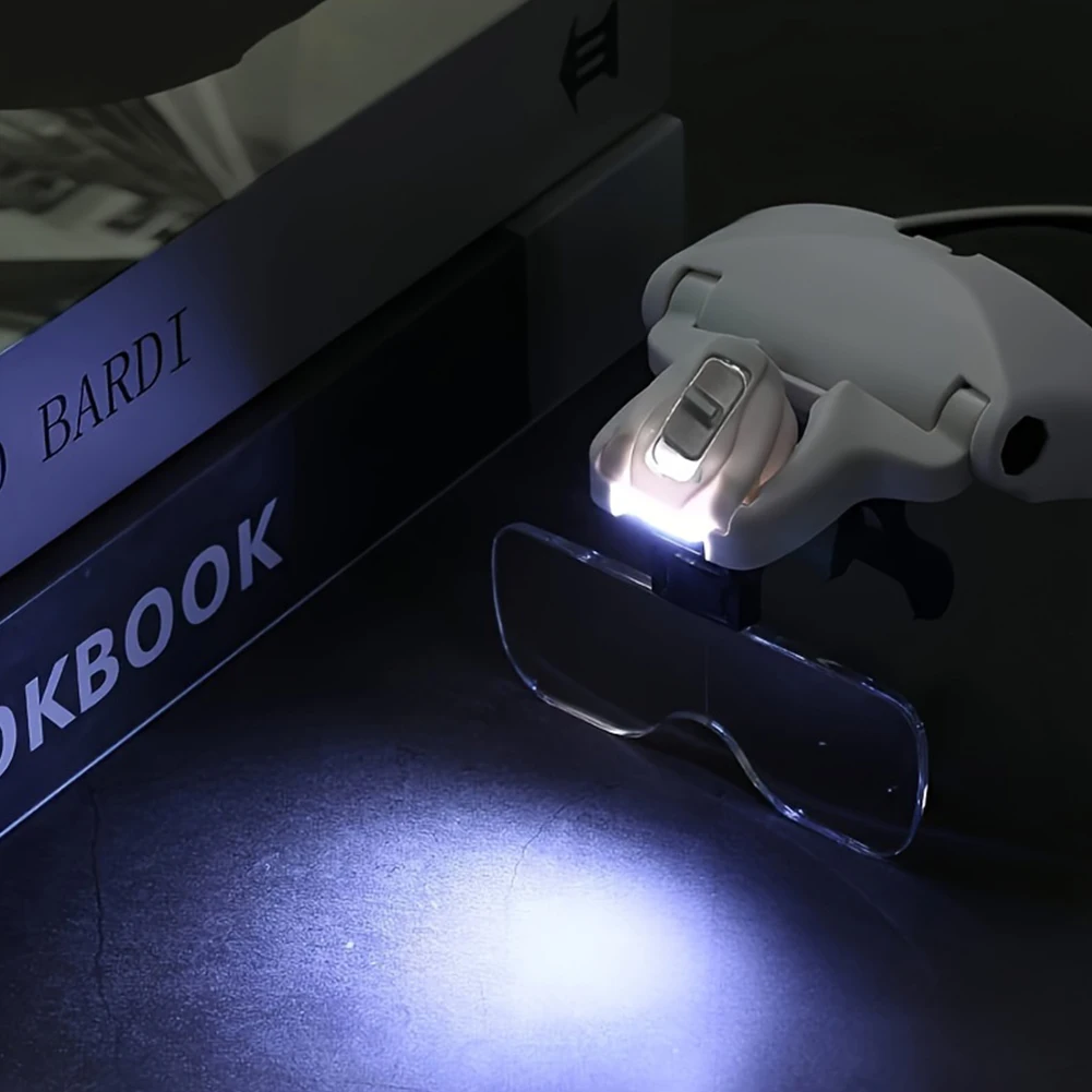 Kaca Pembesar LED dengan Baterai, Loupe Perhiasan dengan Lampu LED, Kaca Pembesar dengan Headband untuk Membaca, Inspeksi Perhiasan & Pekerjaan Dekat