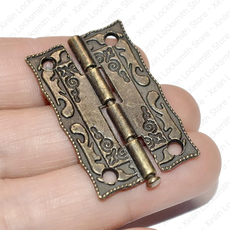 10 Pieces Mini Vintage Folding Hinges Bronze Engraving Design Repair Kit Decorative Metal Jewelry Box Gift Box Wooden Case
