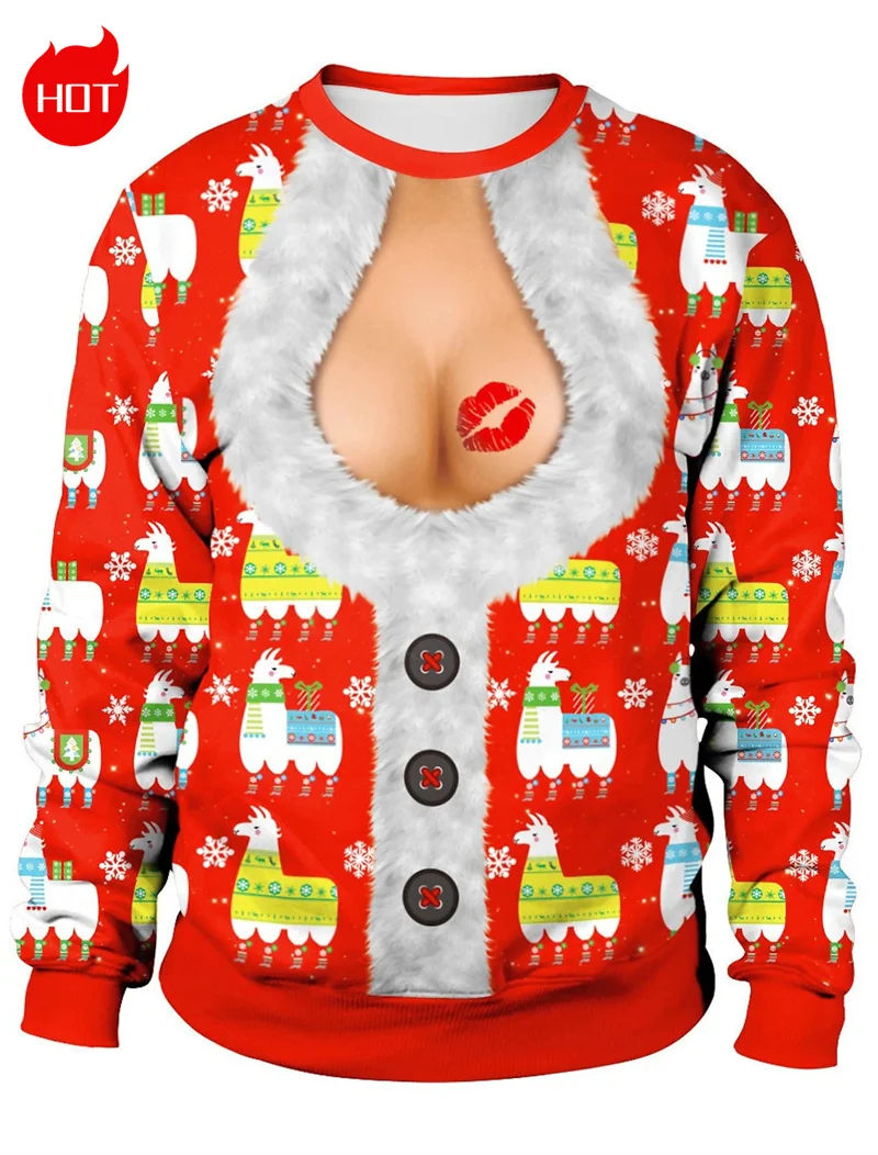 3D Printing Gingerbread Man Sweatshirts Vintage Happy Christmas Graphic Round Neck Hoodie Fashion Ugly Christmas Sweatshirt Tops