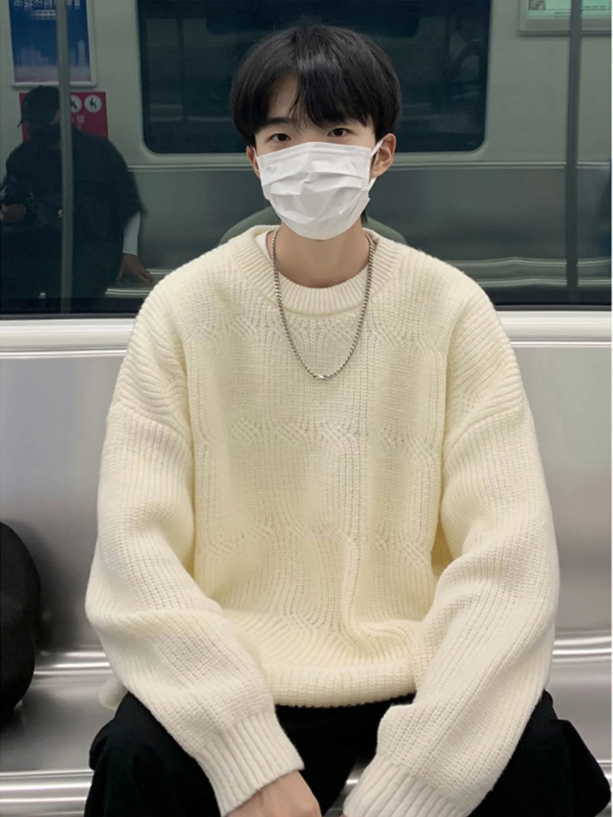 

Loose Fit Men's round Ne Knitwear Thiened Autumn Winter Faion Brand Pure Color Couple Sweater Comfortable Inner Wear Ba...