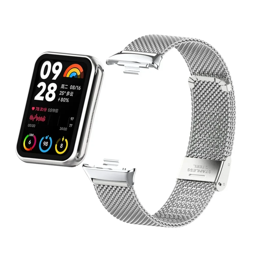 حزام شبكي ميلانيزي لساعة Xiaomi Mi Band 9 Pro 8 Pro سوار معدني لساعة Redmi 4 5 لأشرطة Mi Band 8 9 Pro المقاومة للصدأ