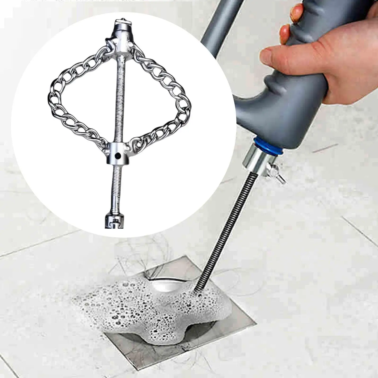 Heavy Duty Steel Sewer Descaling Chain Flex Shaft Rotary Dredge for Hair Grease Blockage Kitchen Sink Pipe Cleaner