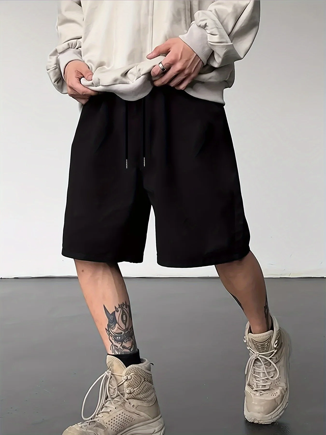 

Men's Solid Color Shorts, Fashionable Pocket Drawstring Sporty Casual Shorts