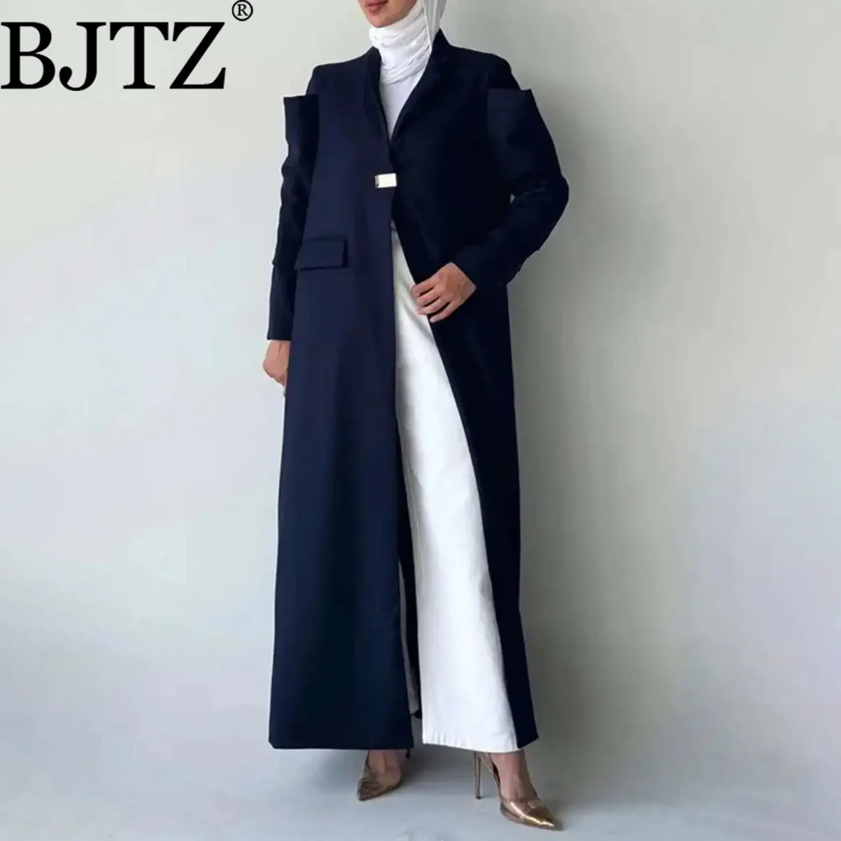 

BJTZ Temperament Long Trench Coat For Women 2025 Spring Autumn Loose Personalized Cutting Splicing Design Female Blazer Overcoat