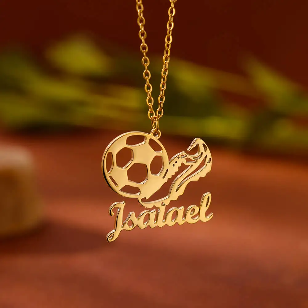 Custom Sports Style Soccer Ball Name Necklace For Women Men Fashion Personalized Football Name Necklace Stainless Steel Jewelry