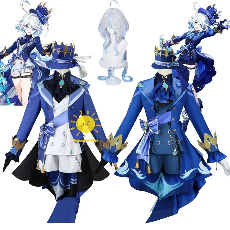 Fontaine Furina Focalors ชุดคอสเพลย์ Genshin Impact Furina เครื่องแต่งกาย Furina ชุดหมวกชุด Focalors วิกผมเสื้อผ้าฮาโลวีน