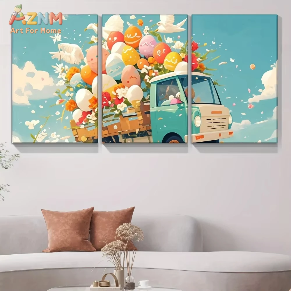 Home Decor Interior - 3PCS Easter Bunny Egg Canvas Prints