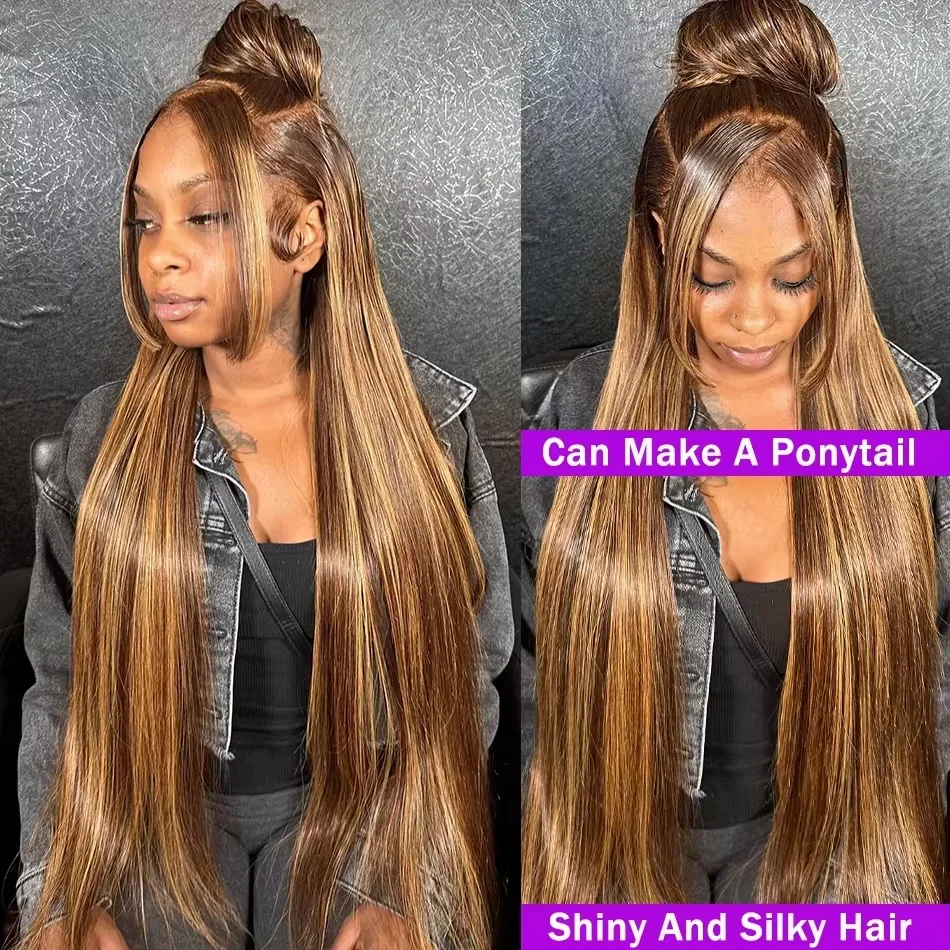 

40 Inch Highlight Ombre Wig Straight Human Hair Wigs 220 Density Colored Blonde 46 40 Inch P4/27 Highlight 13x6 Hd Lace Frontal Wig Pre Plucked Blonde Straight Human Hair Wigs