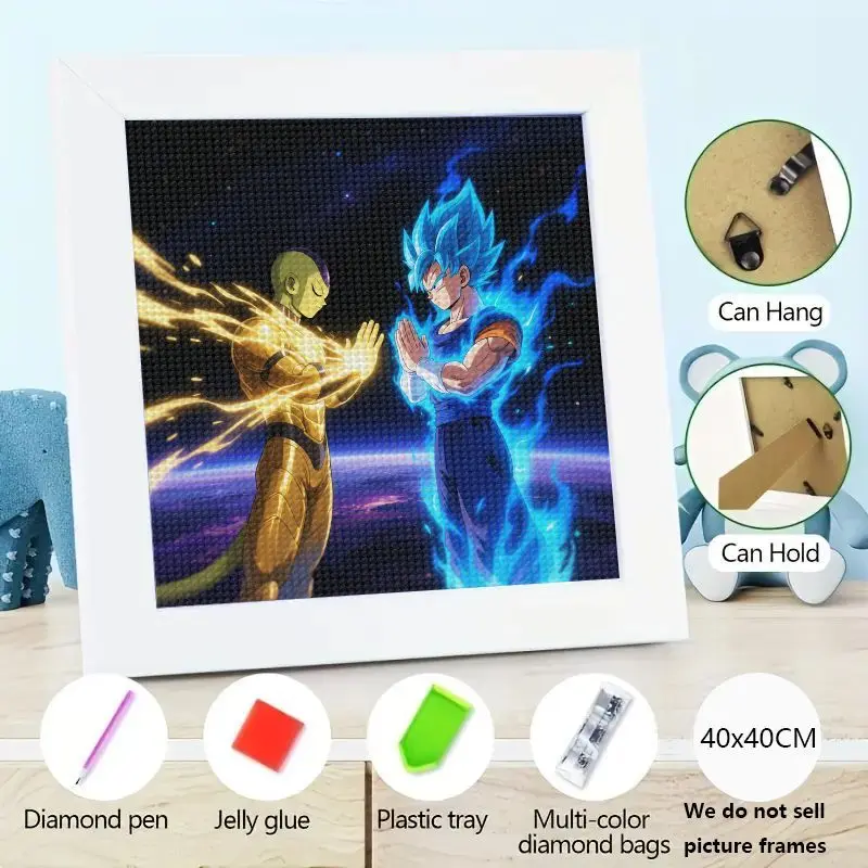 

1 шт. 5D DIY Full Drill Diamond Painting Kit, Dragon Ball Super Goku Super Saiyan Blue & Golden Frieza Anime Manga Rhinestone Embr