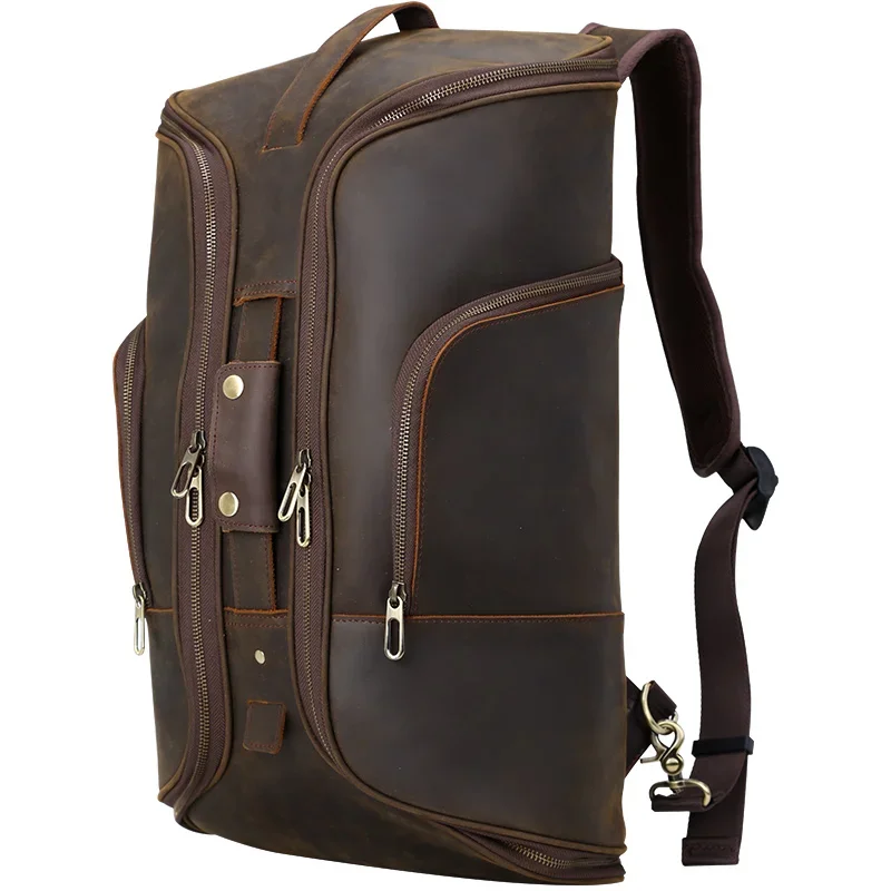 2024 New Arrival Personalized Changeable Brown Genuine Real Leather Weekend Travel Bags Full Grain  Luggage Bag Backpack