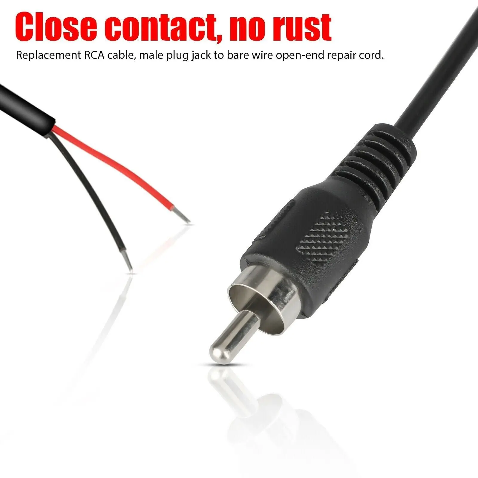 2-Pack 10ft RCA Male Plug To Bare Wire Audio Speaker Cable – 24AWG Pure Copper Repair Cord for HDTV, Subwoofer, Stereo Receiver, Amplifier & Home Theater Systems, PVC Flexible Replacement Wire view 6