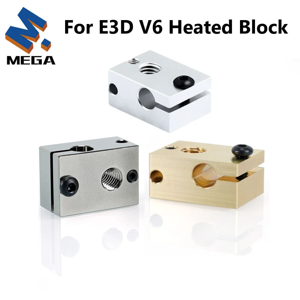 1Pc E3D V6 Heated Block Aluminum Brass Plated Copper for PT100 E3D V6 Heating Blocks Extruder J-head Hotend 3D Printer Parts