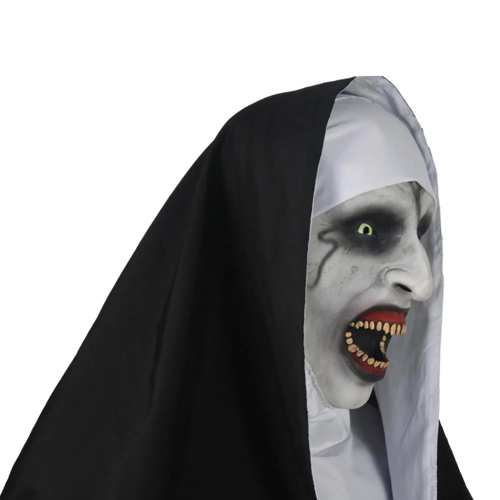 Halloween Horror Nun Mask set di costumi Cosplay Valak Latex Helmet Robe spaventoso pazzo raccapricciante padrino sacerdote Carnival Party puntelli