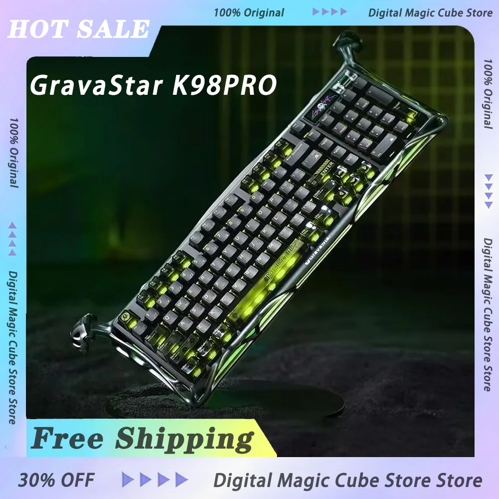 GravaStar K98PRO Dual 8K Wireless Mechanical Gaming Keyboard 1.65 Inch TFT Screen UFO Axle for eSports Games Keyboard Gift