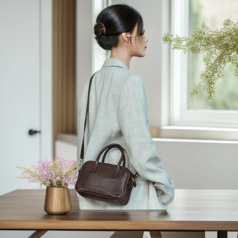 

Женская сумка из натуральной кожи растительного дубления, повседневная ретро-сумка через плечо, модная простая кожаная сумка-кроссбоди