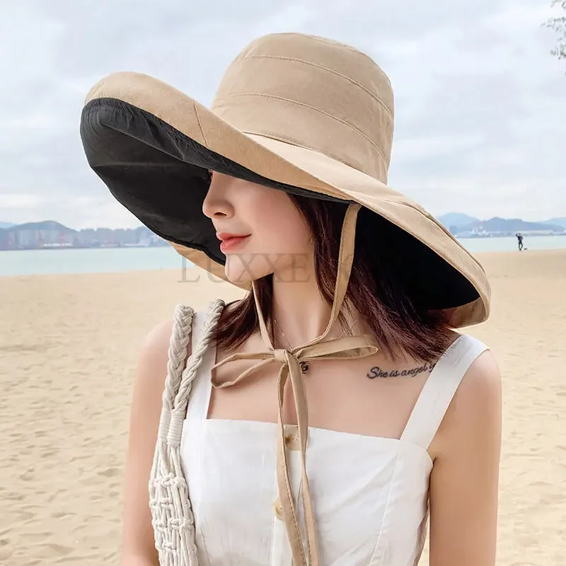 Summer Women Double Side Fashion Wide Large Brim Sun Hat Outdoor Beach Fisherman Cap UV Proof Sun Protection Hat Bucket Hat