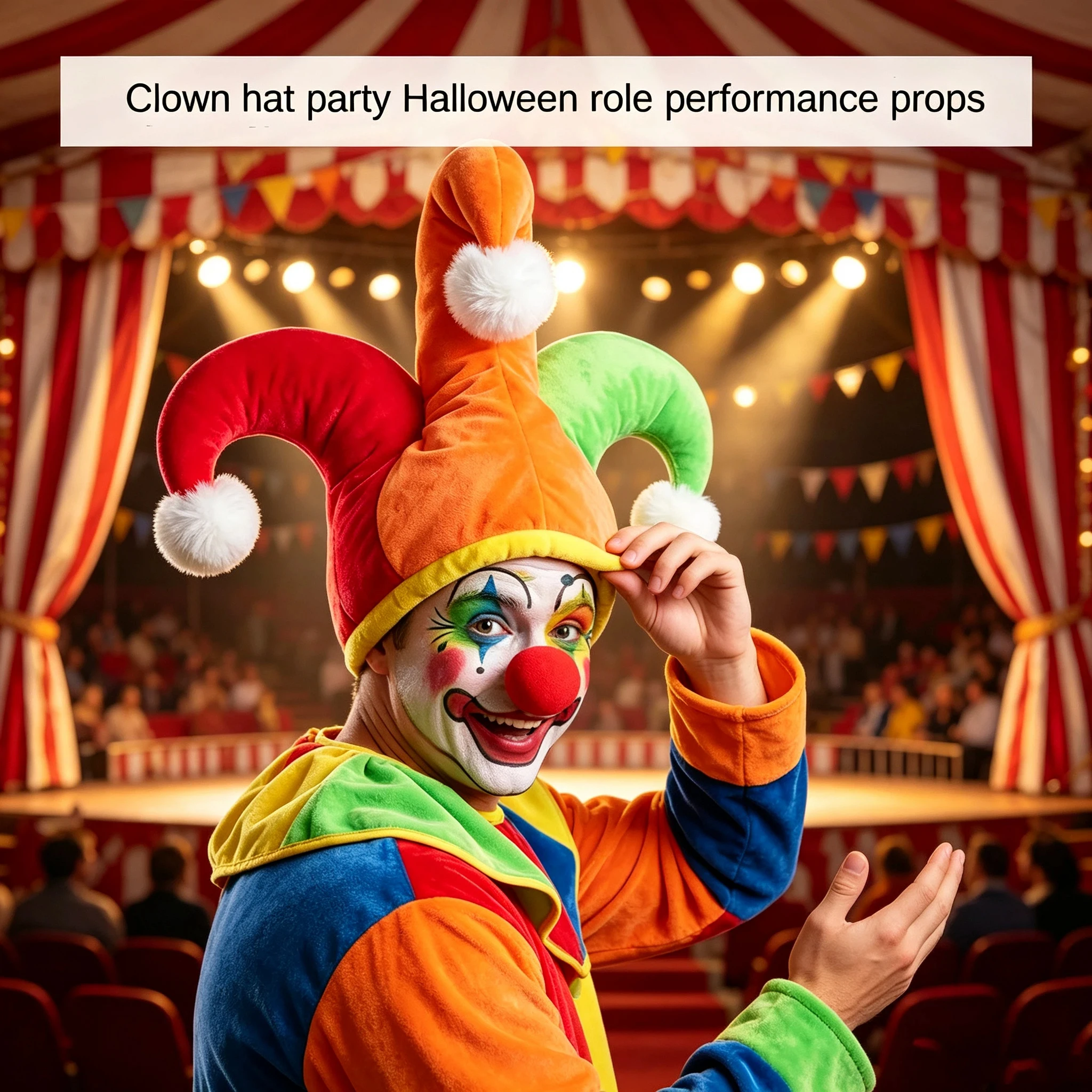 Halloween Carnival Clown Hat Red Nose Set Costume Party Performance Clown Triangle Cap Headwear Carnival Winter Thick Hat