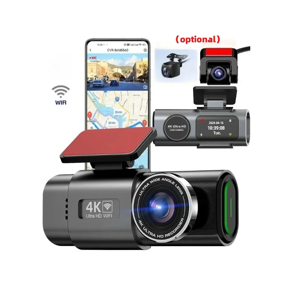 Dash Cam 4K UHD Recording Car Camera DVR Night Vision Video Recorder Built-In Wi-Fi Support GPS 24H Parking