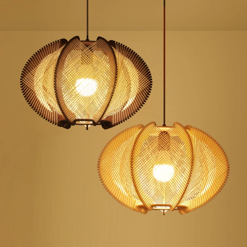 

Chandelier modern simple hemp rope home dining room bedroom living room wood lighting log wind lampshade