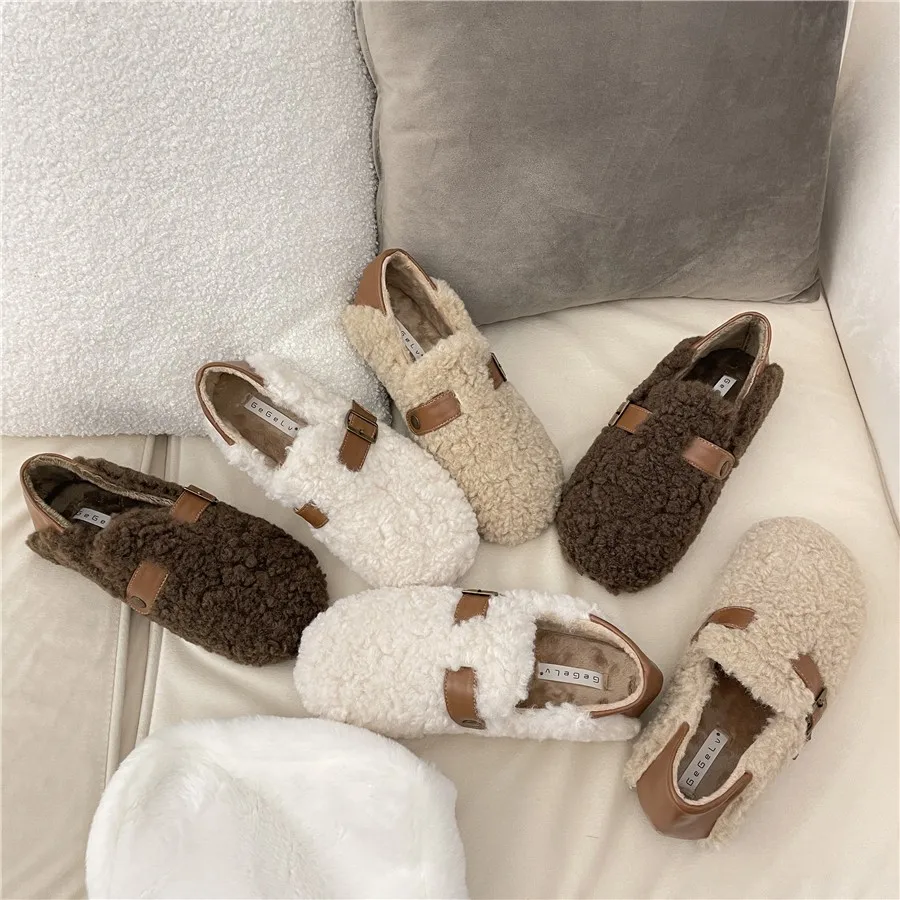 Winter Shoes Women Round Toe Slip-on Female Footwear Loafers Fur Casual Sneaker Autumn Modis Slip on Dress Moccasin New Fall