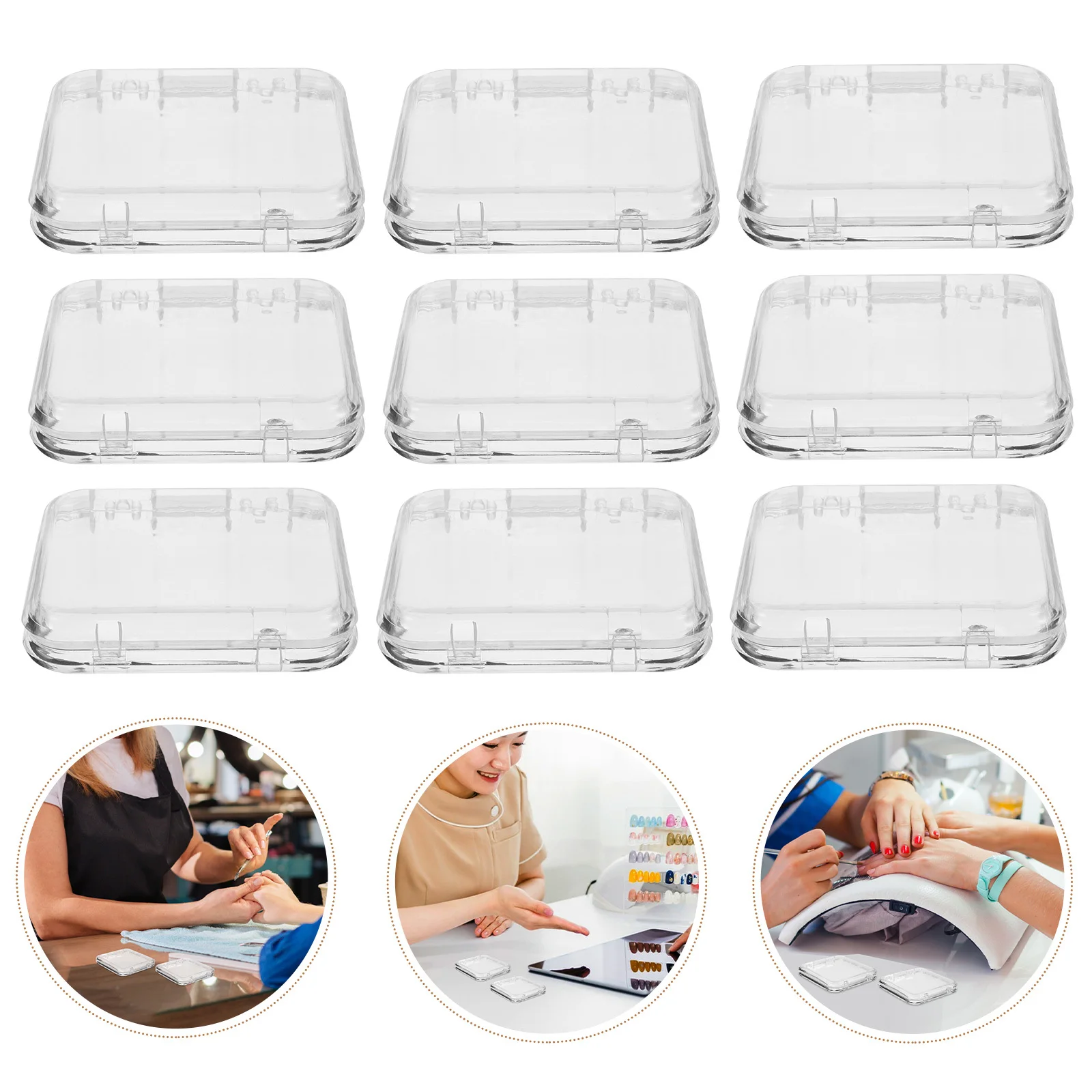 Caja organizadora de uñas transparente, contenedor de almacenamiento de plástico pequeño cuadrado para herramientas de manicura, prensa en uñas, joyería, monedas y sellos, 10 Uds.