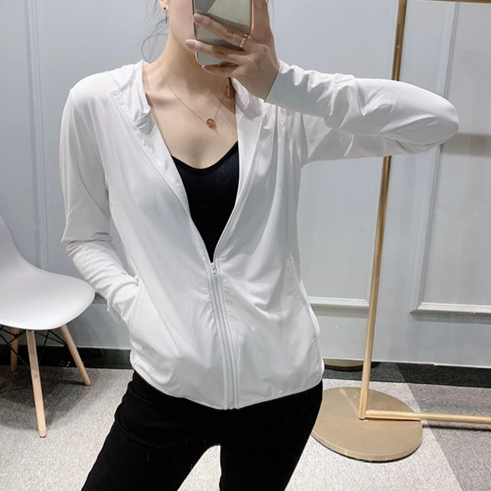 여성용 UPF50+ 자외선 차단 후드 아이스 실크 탑 - 보라색, 파란색, 흰색, 분홍색, 회색의 캐주얼 긴팔 UV 셔츠