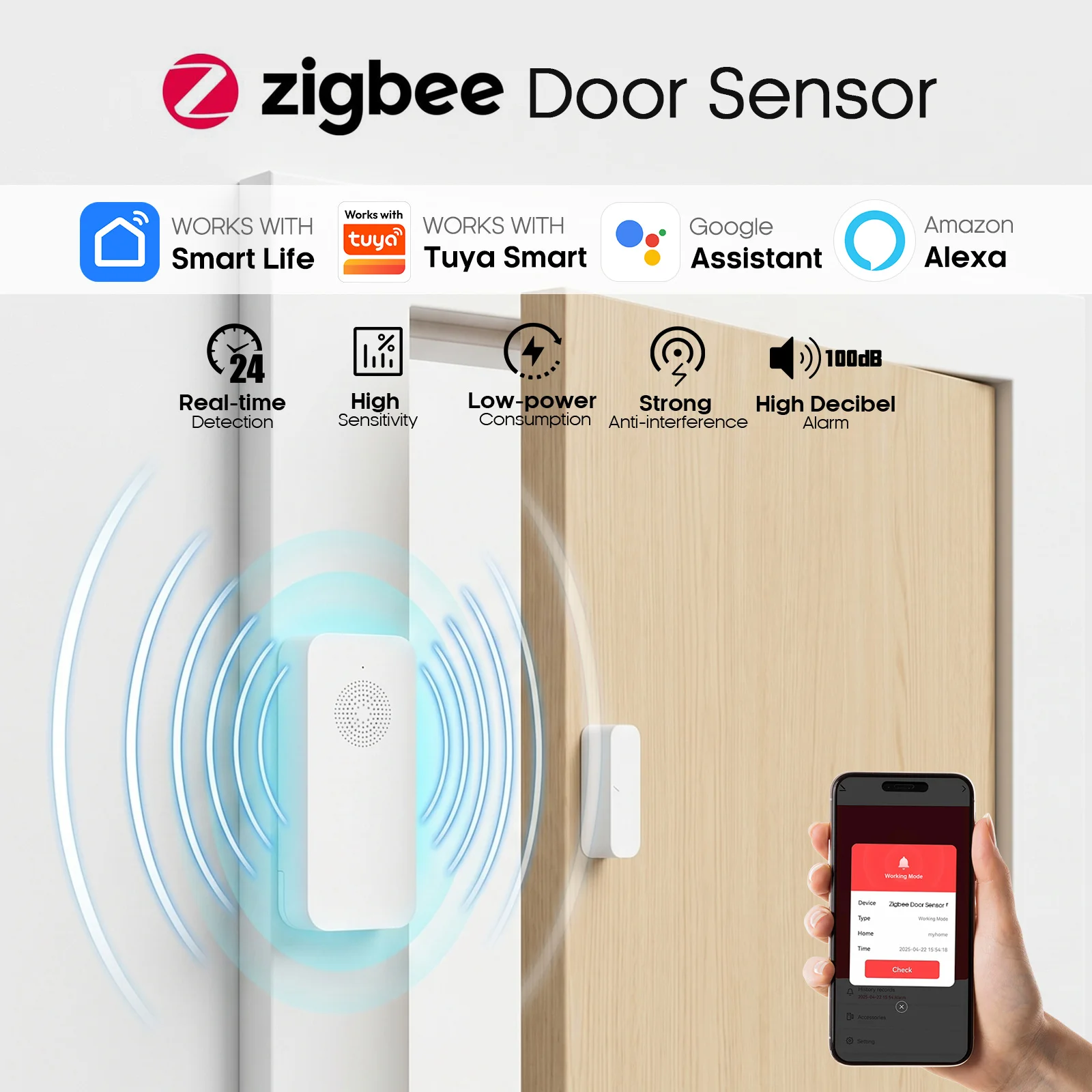 Zigbee Door Window Sensor Tuya Smart WiFi / Zigbee Open Close Detector Smart Life APP Remote Alarm for Alexa Google Home