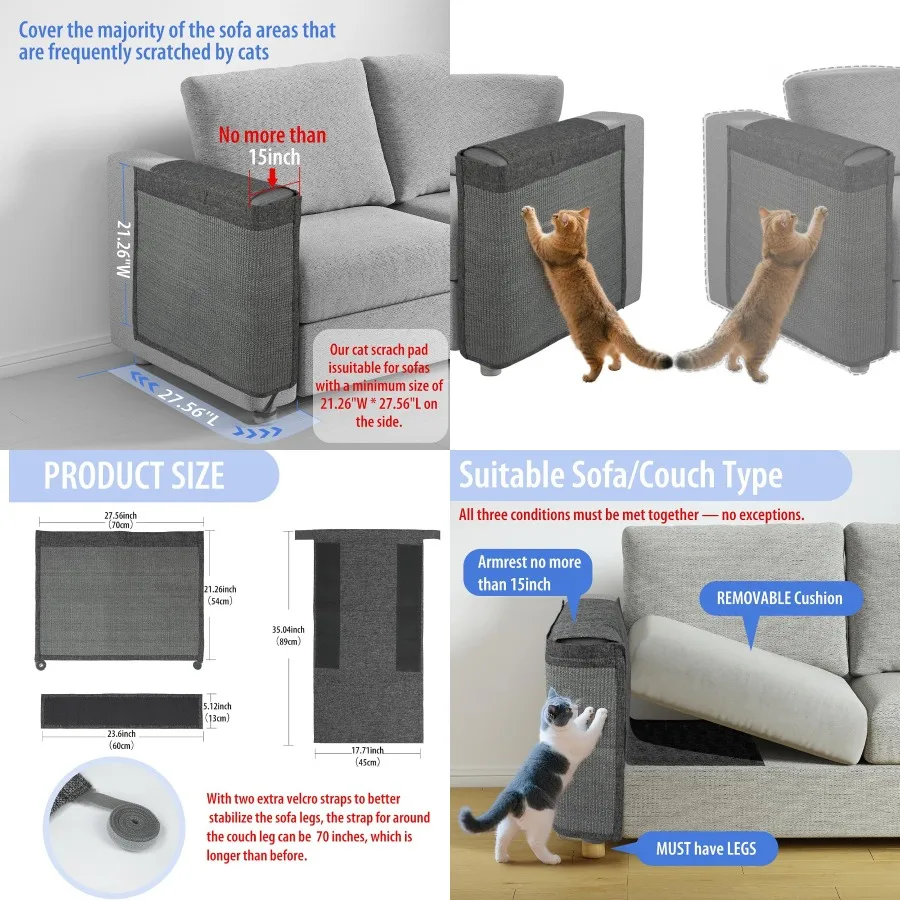 

1 упаковка, двусторонняя защита для дивана от царапин, натуральный сизаль для защиты мебели в гостиной, спальне или офисном пространстве Uni