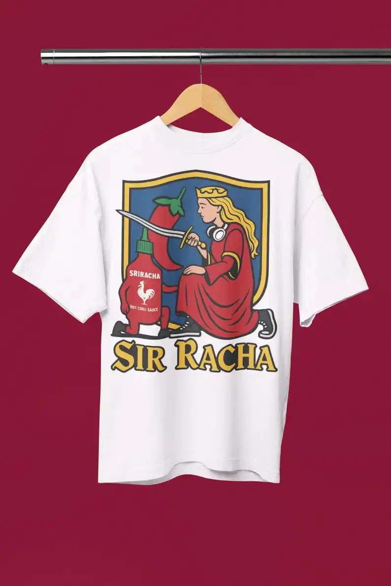 Sir Racha Sriracha T-shirt Medieval Art Tshirt Sriracha Fan Merch Retro Medieval Shirt Chili Souce Humor Funny Graphic T Shirts