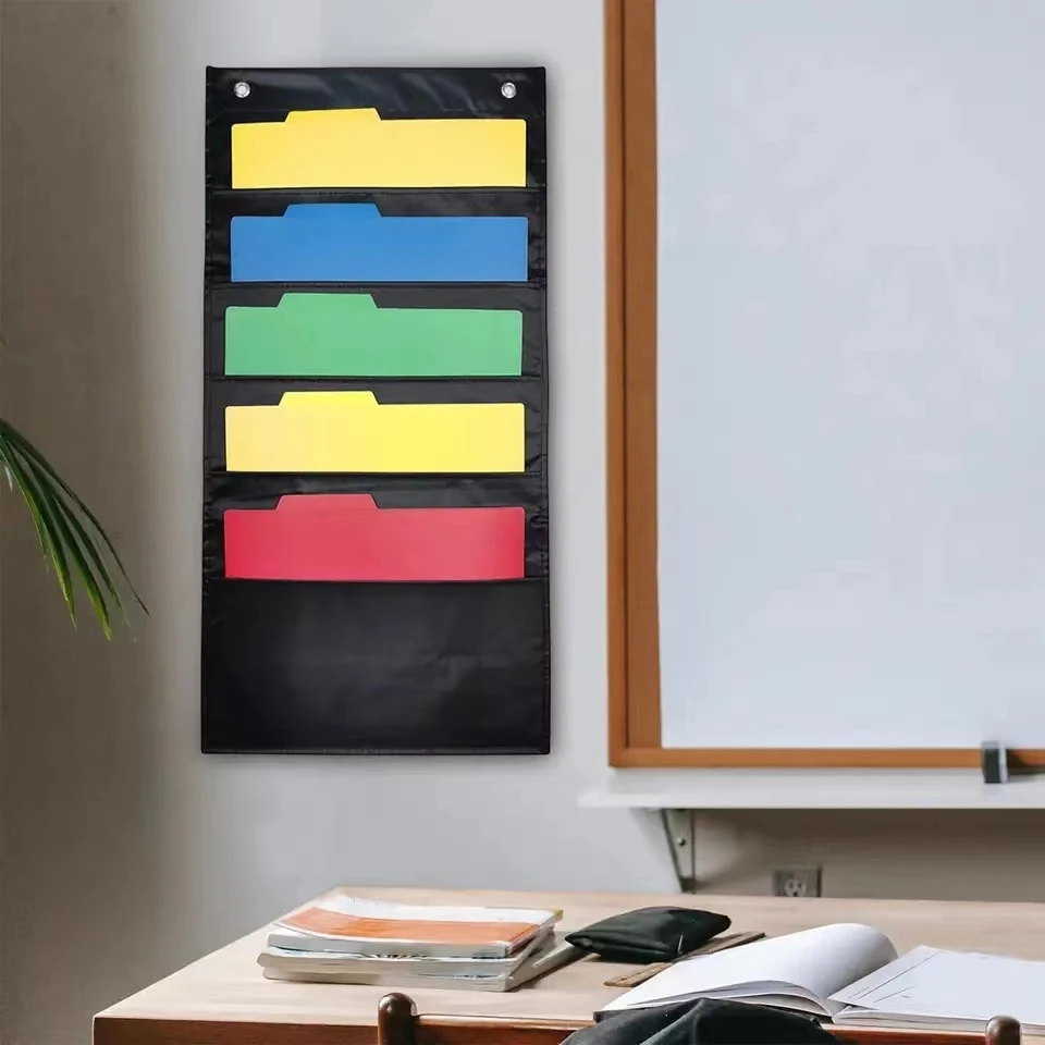 Hanging Wall File Organizer Large 5 Pockets Storage Pocket Chart with 2 Hangers Folder Holder Document Organizer for Office