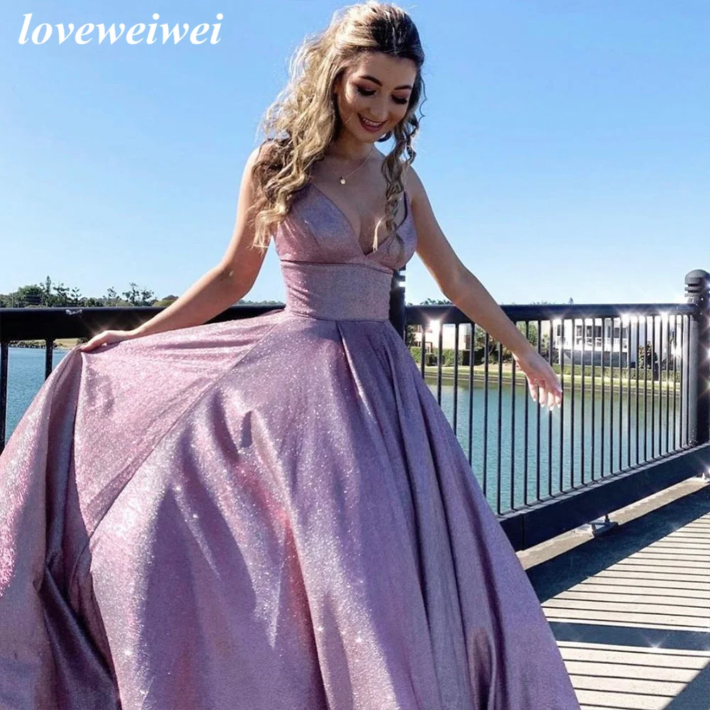 Shinny Glitter Prom Dress Sprankelende A-Line Avondjurk Spaghettibandjes Galajurk Backless Feestjurken Vestido De Festa Longo