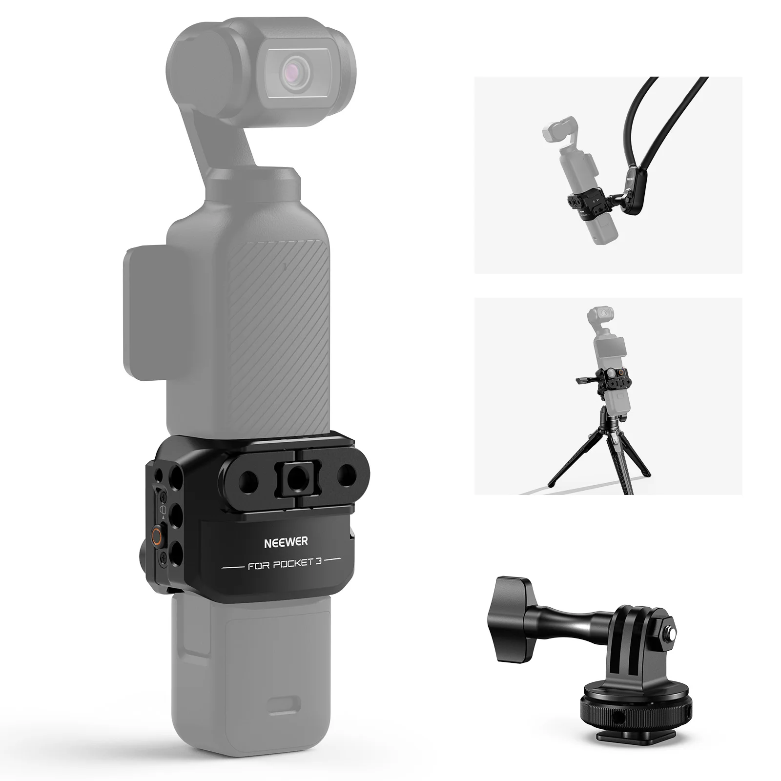 NEEWER Pocket 3 Cage, Aluminum Alloy Video Recording Rig with Cold Shoe, 1/4