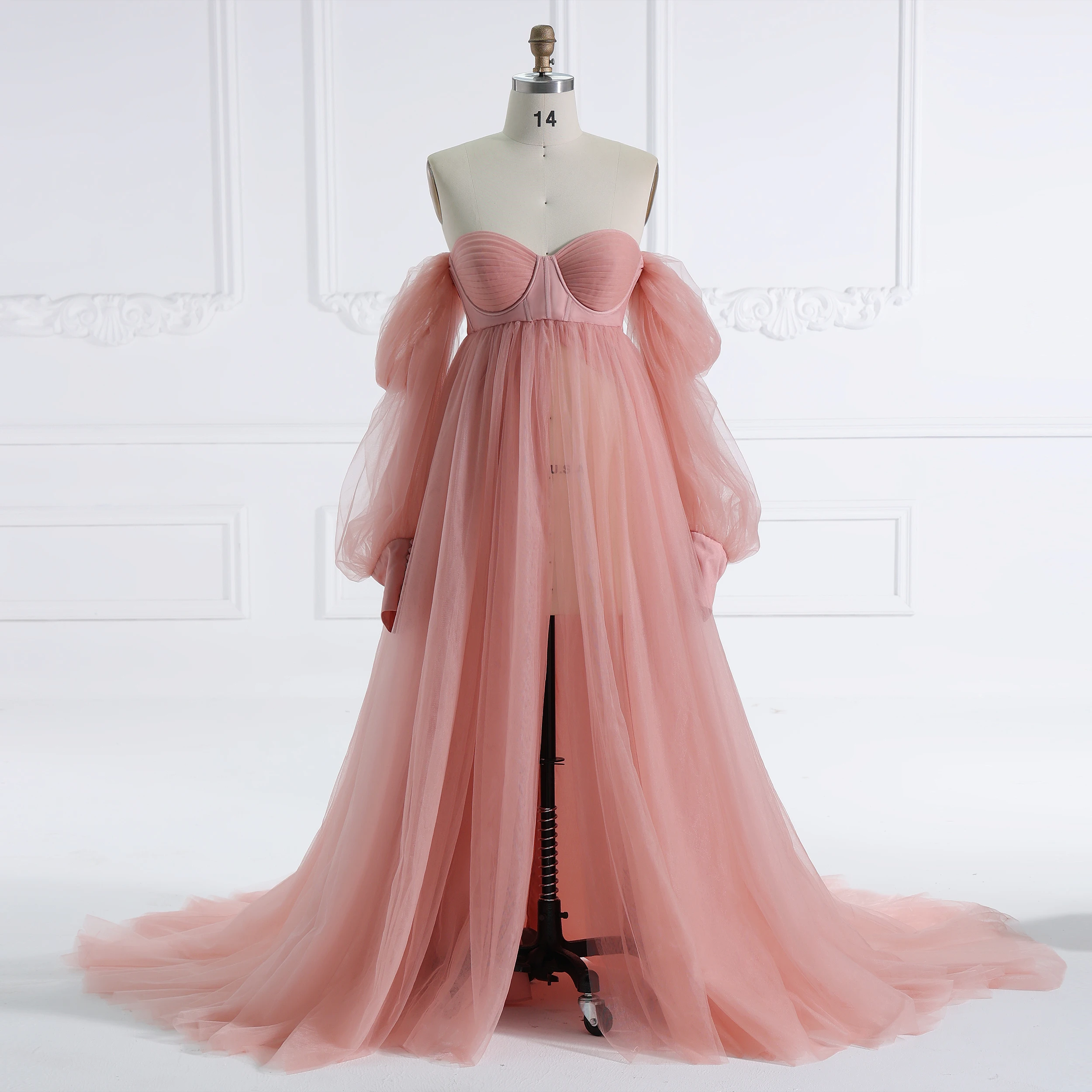 Tulle Open Front Maternity Photography Dress Corset Back Baby Show Gown Maternity Dress for Photo Shoot YEWEN YW231167