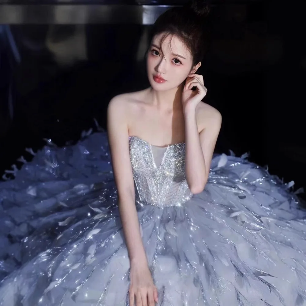새로운 공주님 이브닝 드레스, 슈퍼 페어리 페더, 우아한 생일 파티, 성인 행사, 무도회 드레스 슈트